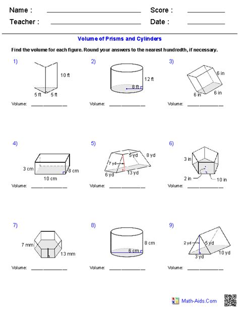 composite surface area and volume worksheet answer key